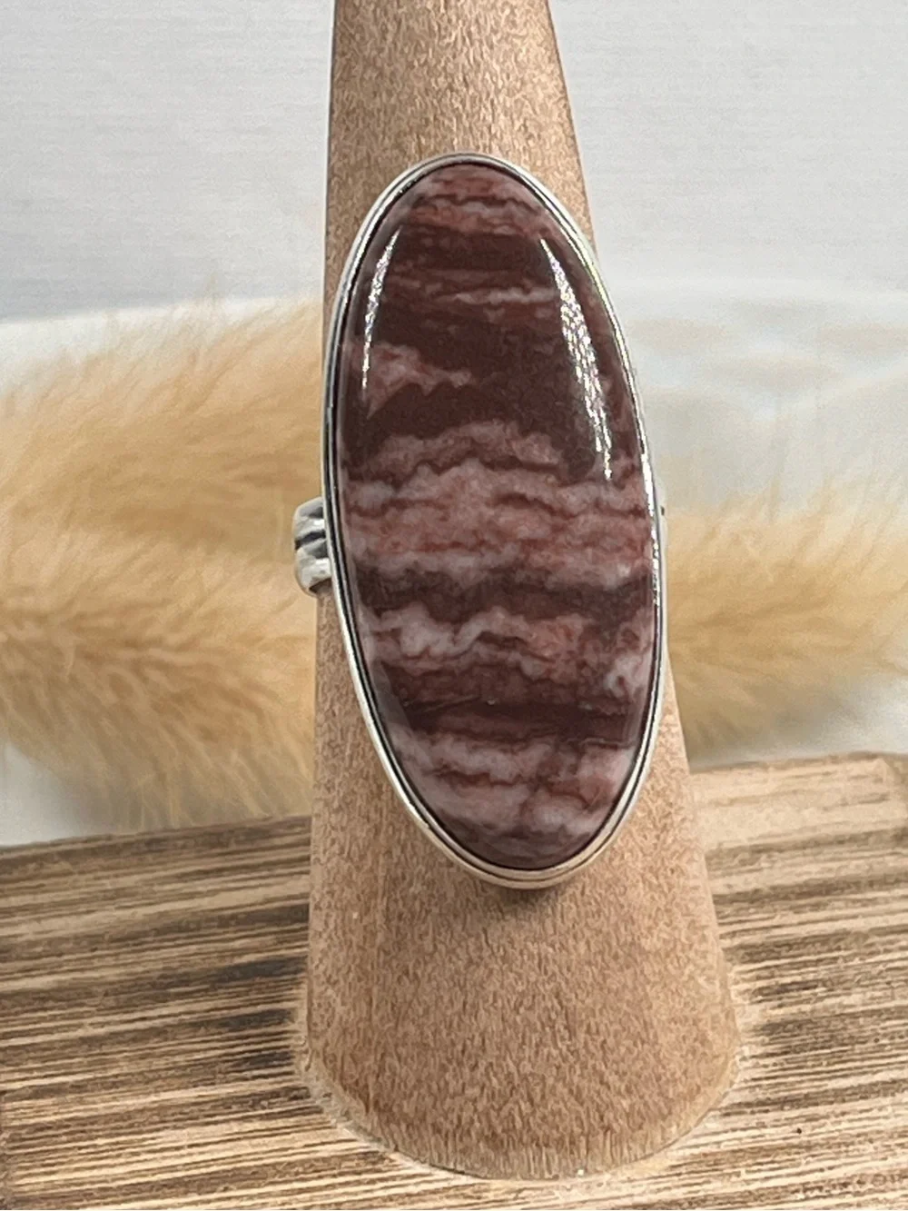 925 Sterling Silver Overlay Coconut Jasper Gemstone Size 7.5
